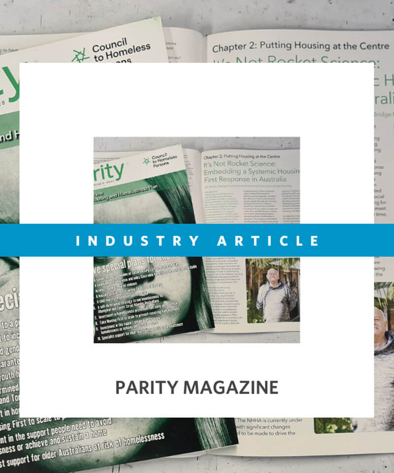 Parity Magazine spread showcasing industry articles on homelessness