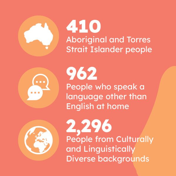 410 Aboriginal and Torres Strait Islander People, 962 people who speak a language other than English