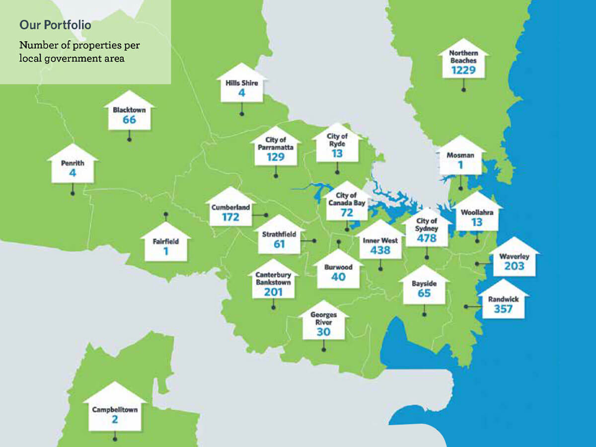 Map showcasing property numbers in various local government areas